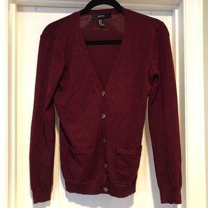 Forever 21 Maroon Cardigan with Tortoise Buttons
